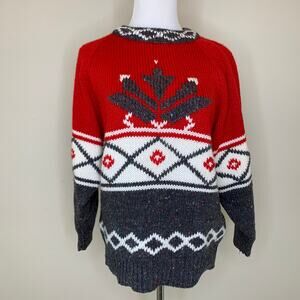 Vintage Heavy Red Cream Gray Ski Sweater Nordic Sz Small